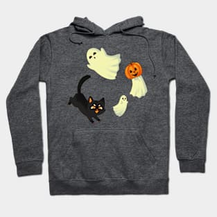 Halloween print - Black Cat chasing ghosts Hoodie